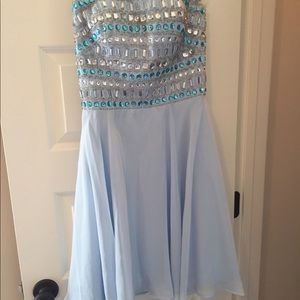 Beaded Light Blue Strapless Cocktail Dress